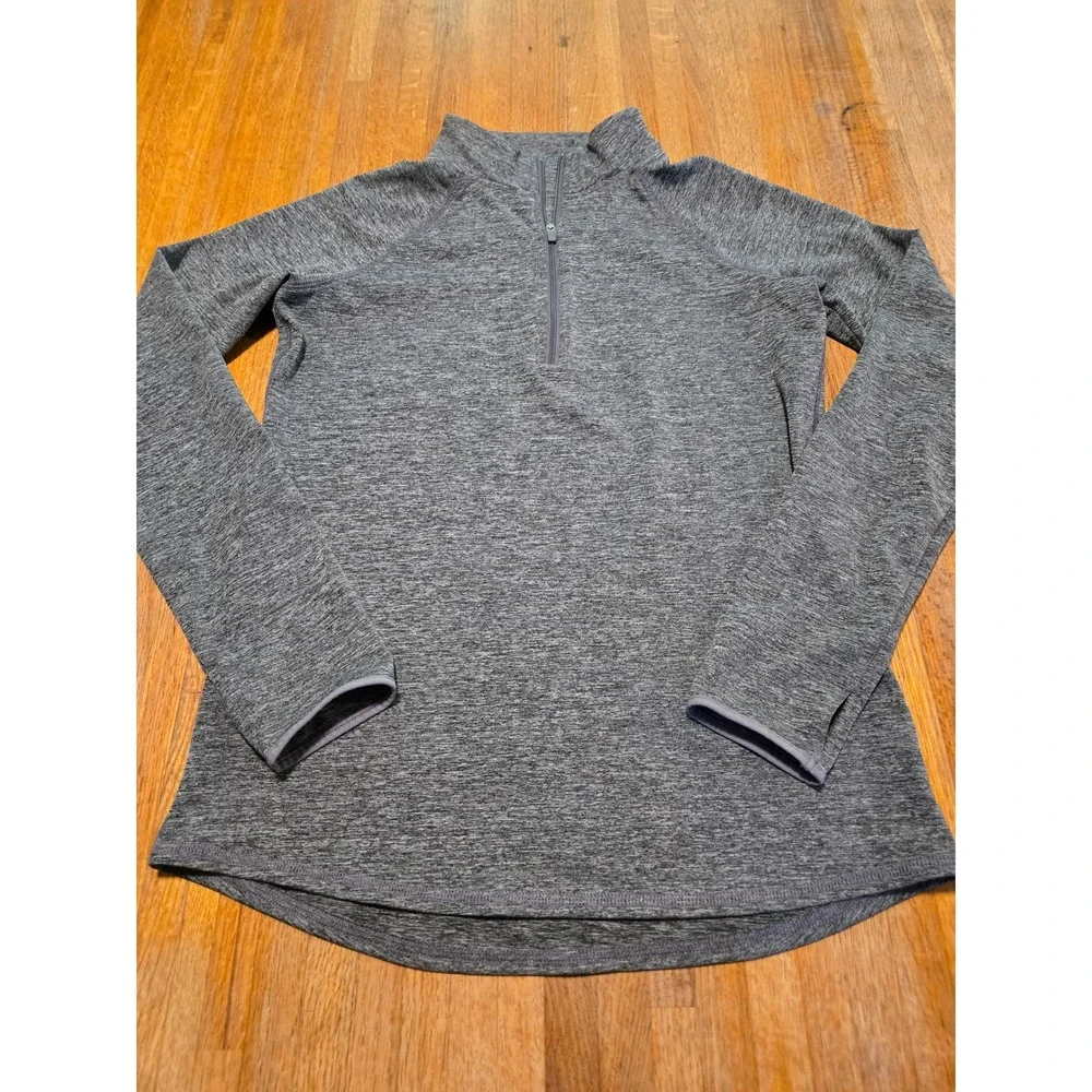 Justice Girls 16 Gray Space Dye Quarter Zip Long Sleeve Thumbholes Active Top